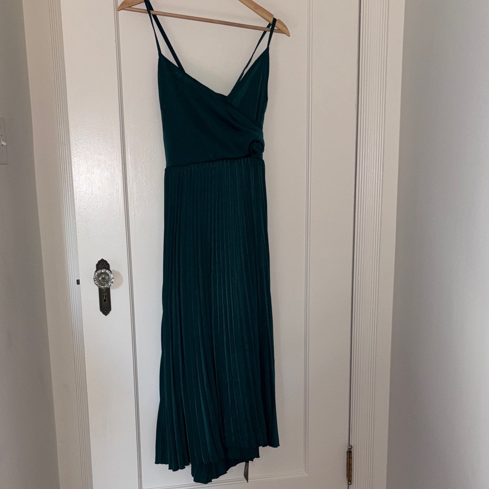Pleated Green Midi Dress